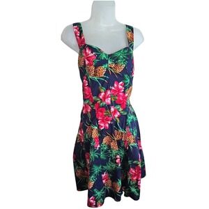 Vintage 80s Royal Creations Hawaiian Sun Dress Blue Pineapple Floral Print Sz XL